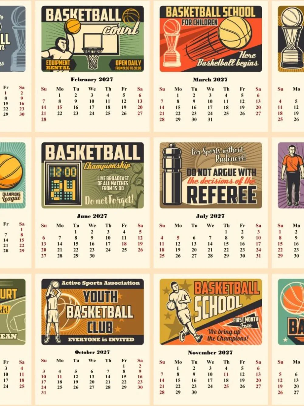 2027 CD-Style Desk Calendar 12 Months Calendar/Planer (Basketball)